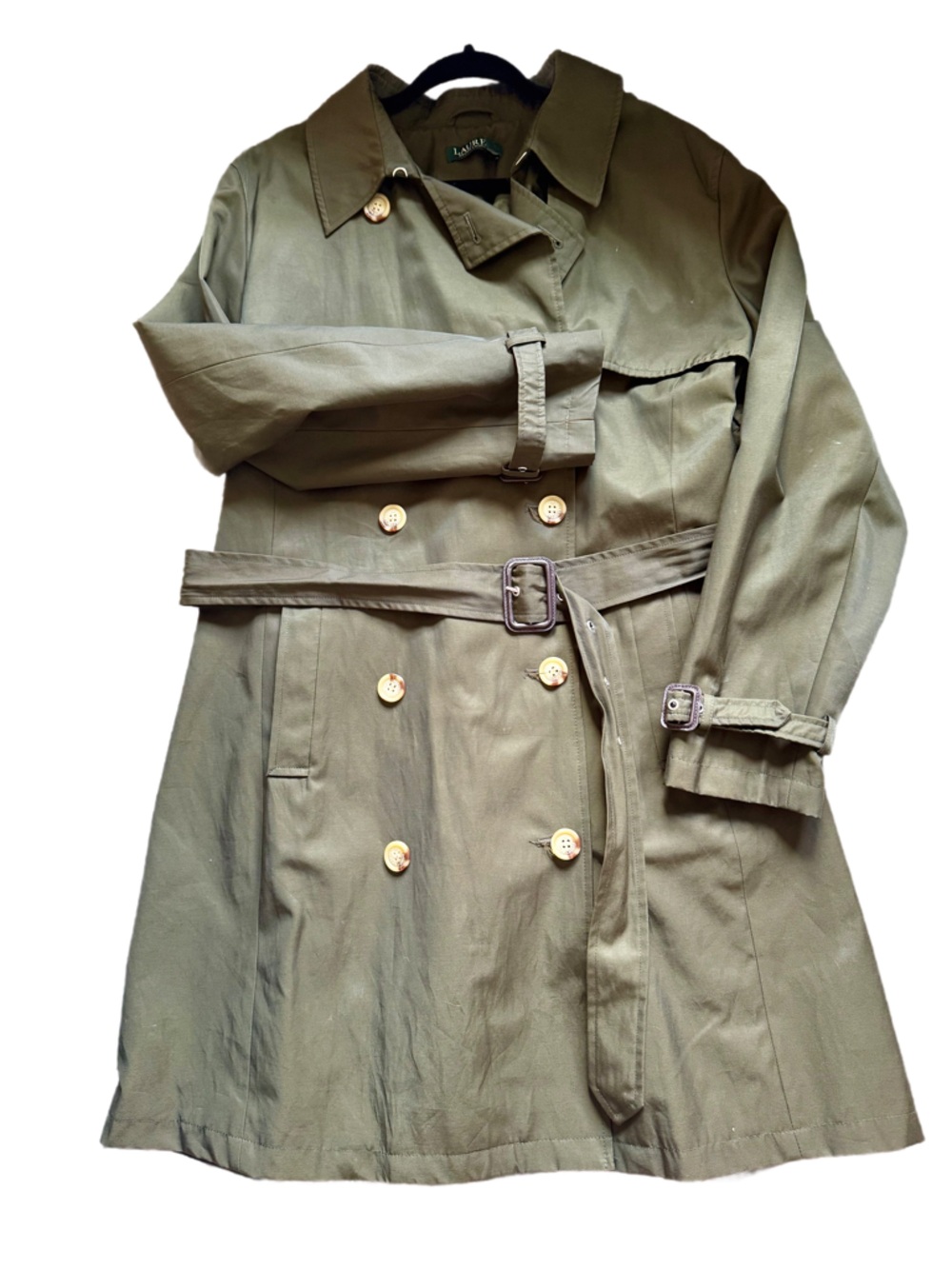 Ralph Lauren Olive Green Double-Breasted Trench Coat